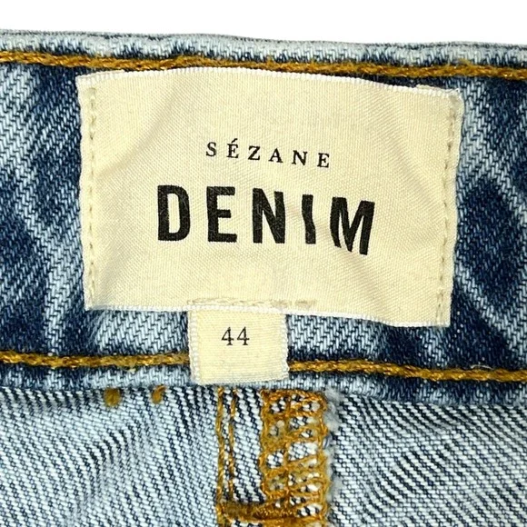 Sézane Le Wide Leg Jeans Sz FR 44 (US 12) Bleu Clair High Rise Organic Cotton - Picture 3 of 12